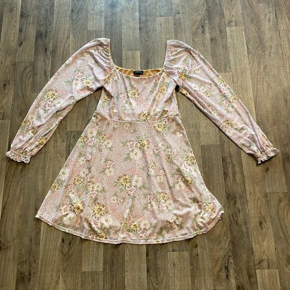 Originality Floral Off Shoulder Mini Dress Light Pink Green Size Medium - Picture 1 of 7